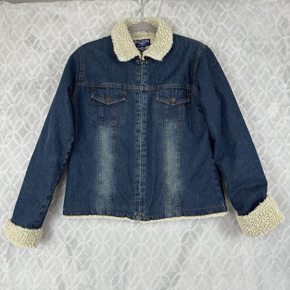 Steve & Barrys Denim Trucker Jacket Womens Medium Sherpa Collar Trim Western Y2K